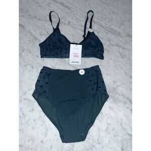 Monkl Bra Underwear Set Small XS New Dark Green Hearts Lightweight Wirefree